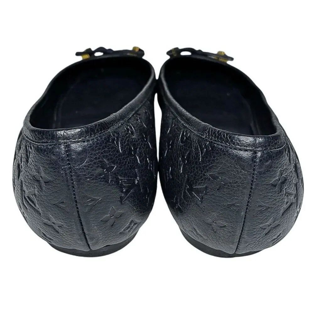 Louis Vuitton Debbie Monogram Cap Toe Bow Ballet Flats Navy Blue Leather EU 38